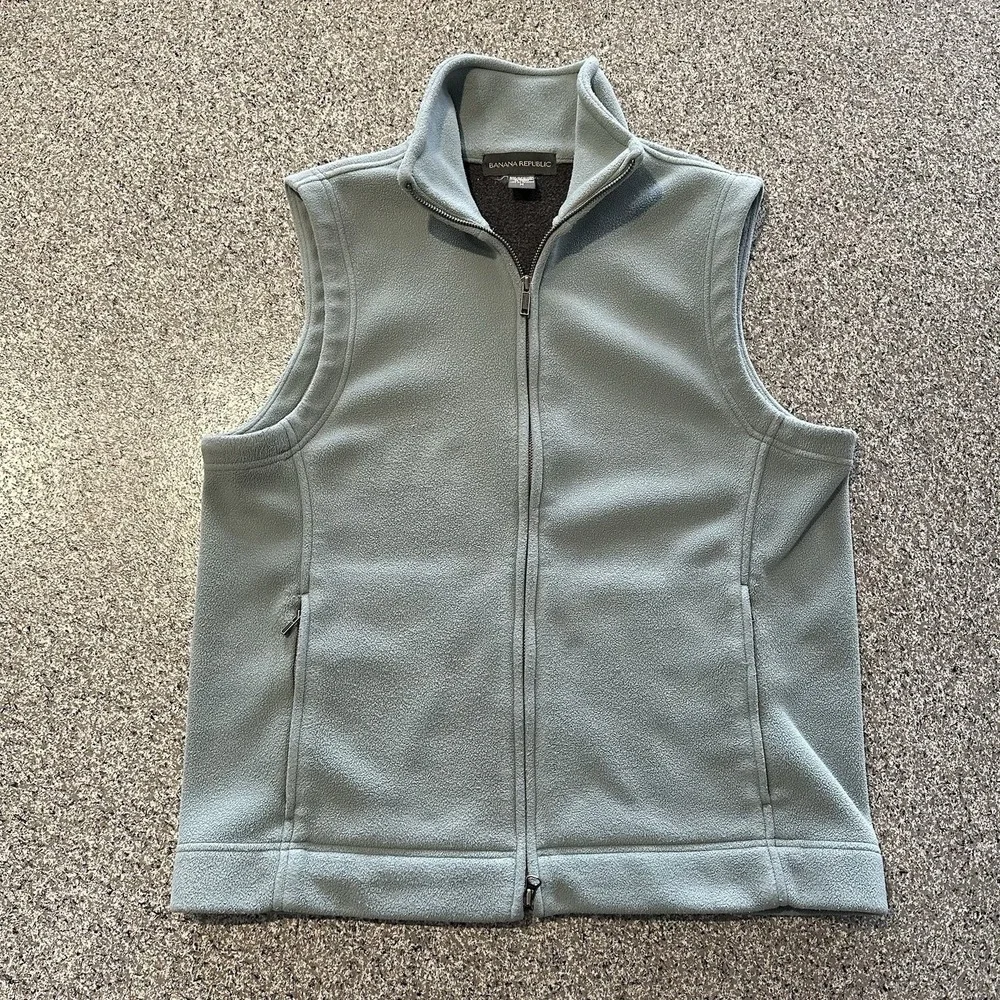 Banana Republic Vest Mens M Vintage Full Zip Fleece Mint Green